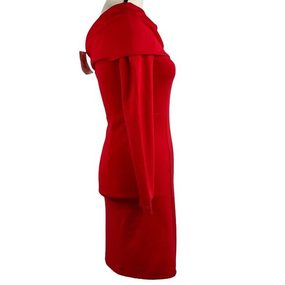 French Connection SZ 6 Bodycon Dress Off-Shoulder Cowl Neck Stretch Long Sleeve - Picture 3 of 7